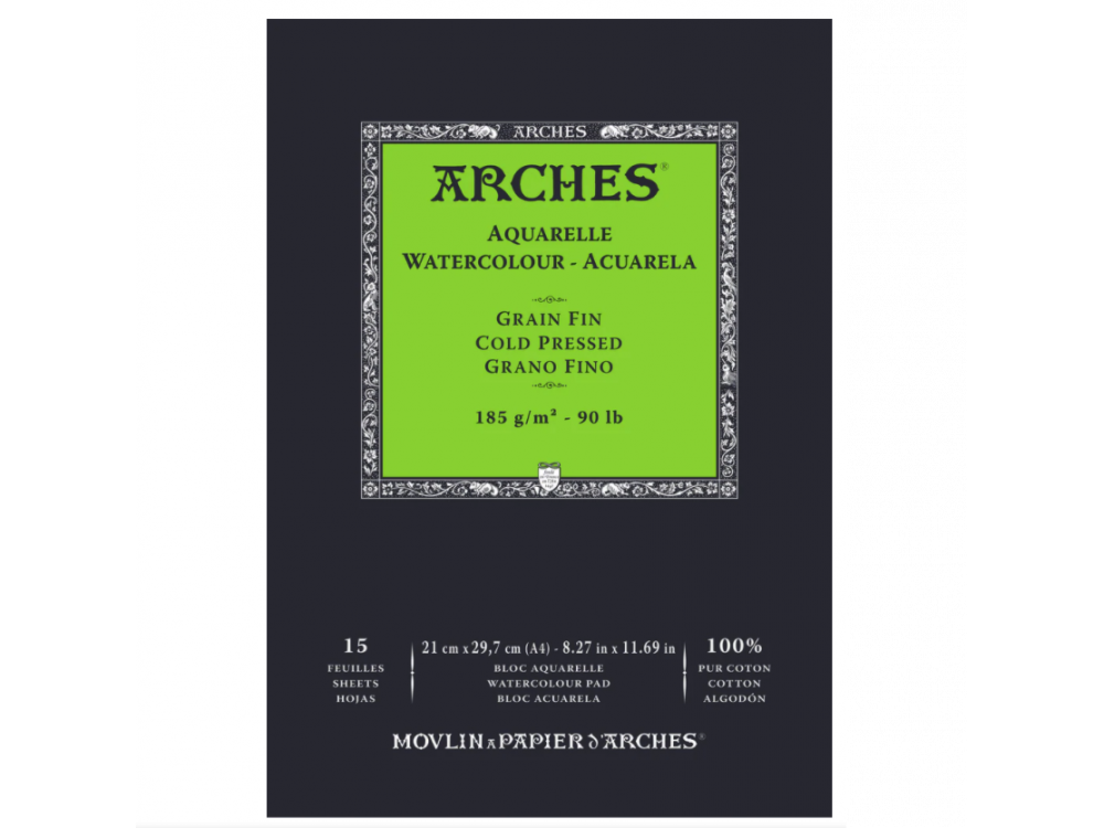 Blok do akwareli - Arches - cold pressed, A4, 185 g, 15 ark.