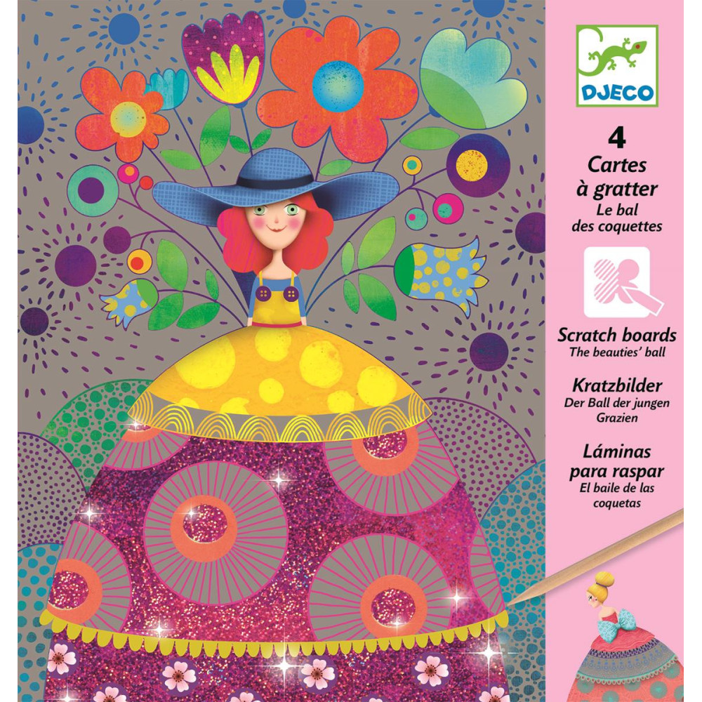 Scratch boards for children - Djeco - The beauties' ball, 4 sheets