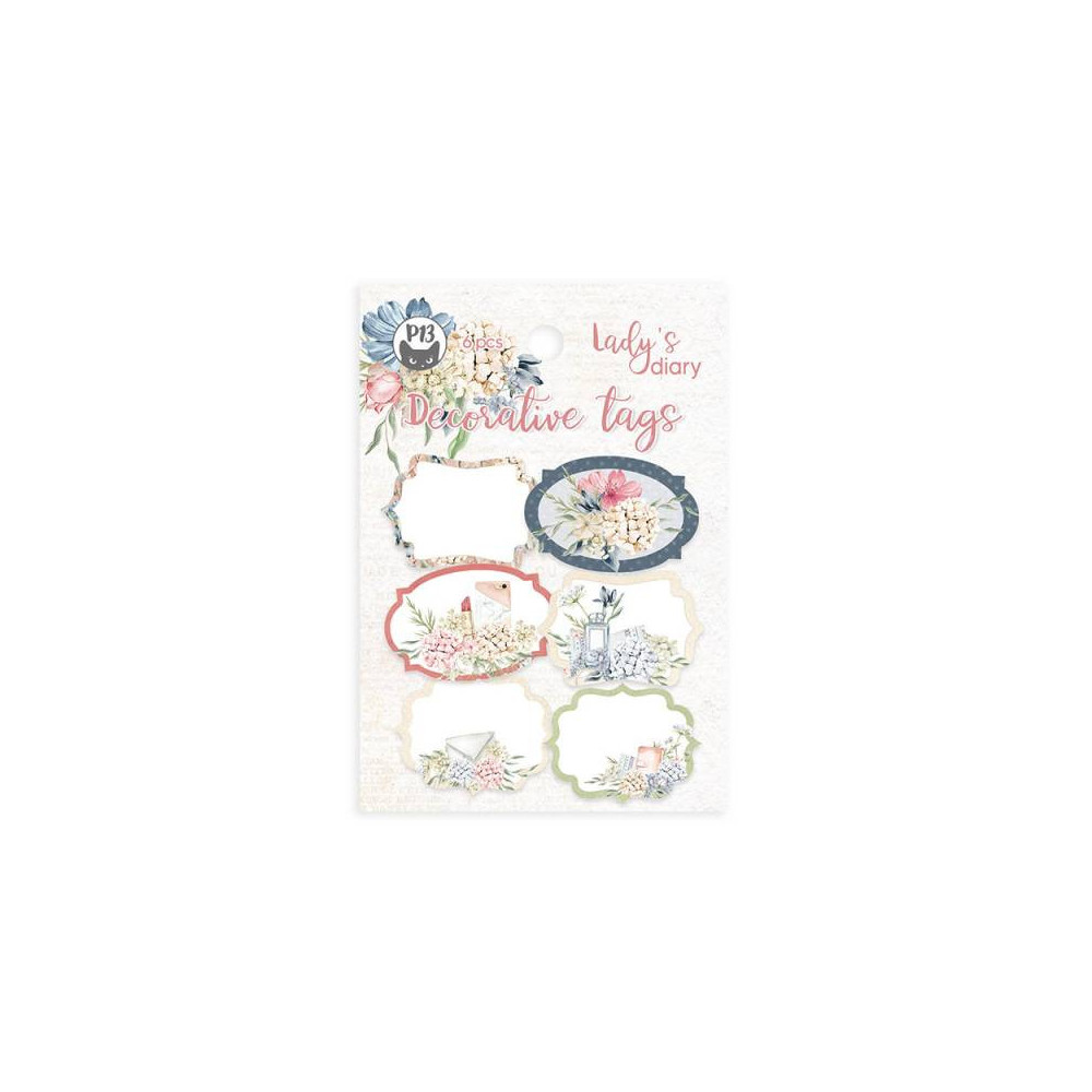 Decorative tag set - Piątek Trzynastego - Lady's Diary 04, 6 pcs