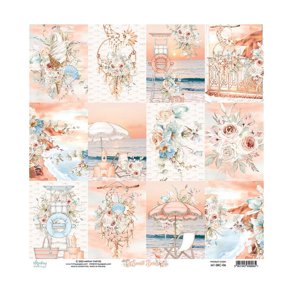 Set of scrapbooking papers 15,2 x 15,2 cm - Mintay - Sunset Beach