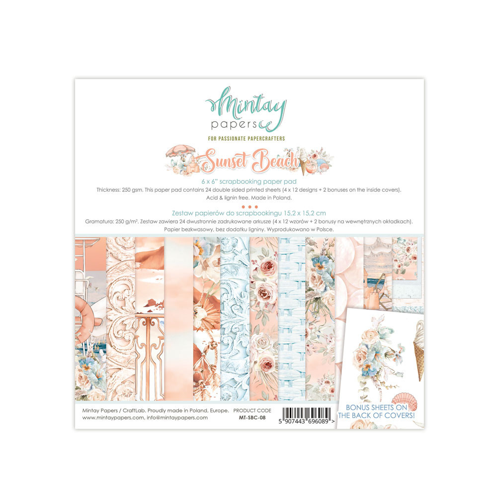 Set of scrapbooking papers 15,2 x 15,2 cm - Mintay - Sunset Beach