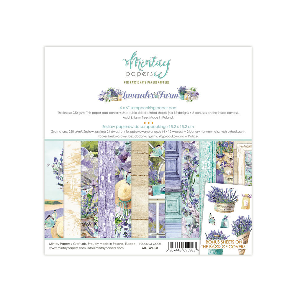 Zestaw papierów do scrapbookingu 15,2 x 15,2 cm - Mintay - Lavender Farm