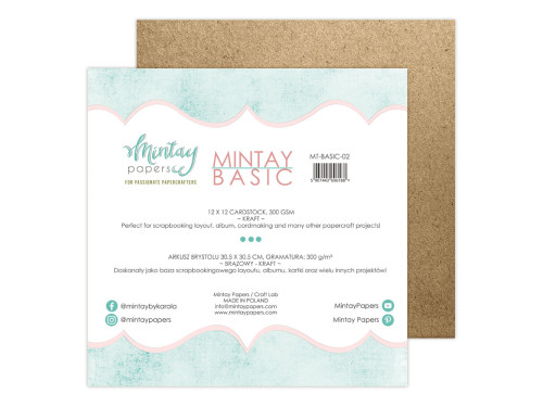 Set of scrapbooking papers 30,5 x 30,5 cm - Mintay - Basic, kraft, 6 sheets