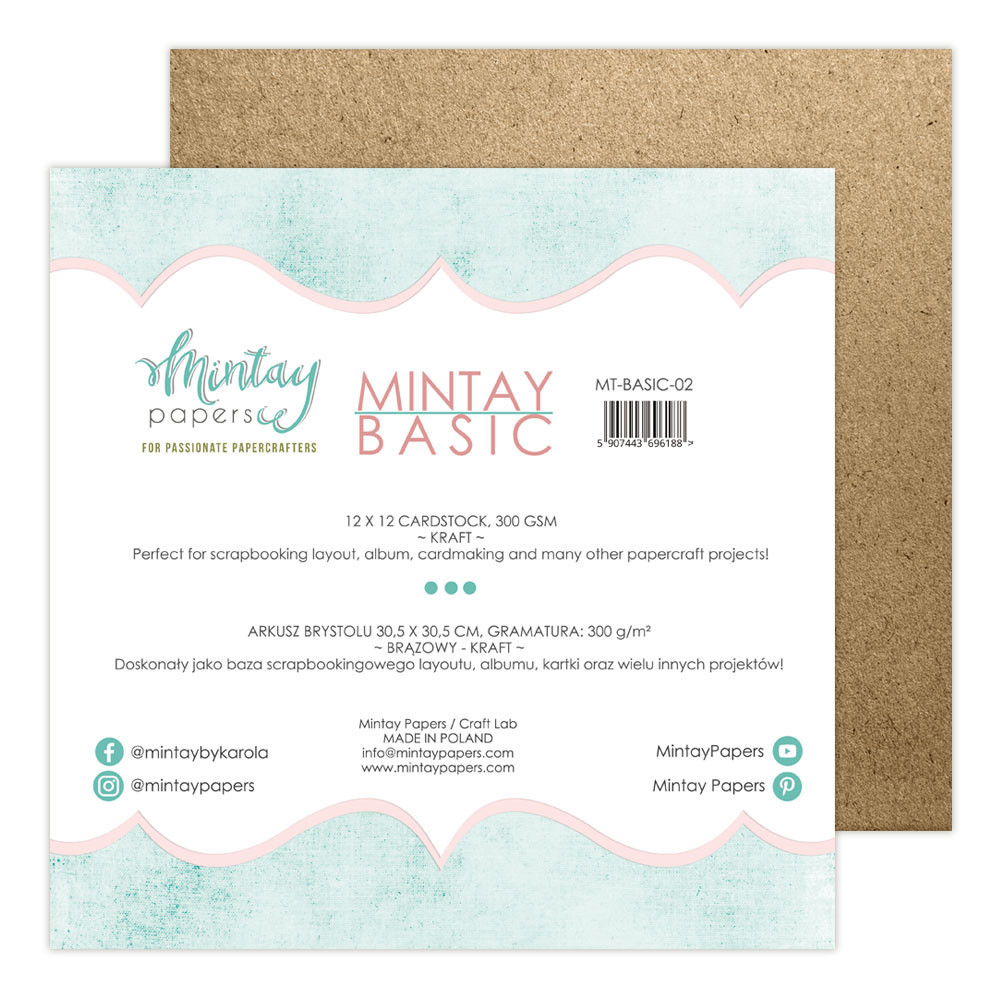 Set of scrapbooking papers 30,5 x 30,5 cm - Mintay - Basic, kraft, 6 sheets