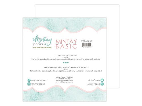 Set of scrapbooking papers 30,5 x 30,5 cm - Mintay - Basic, white, 6 sheets