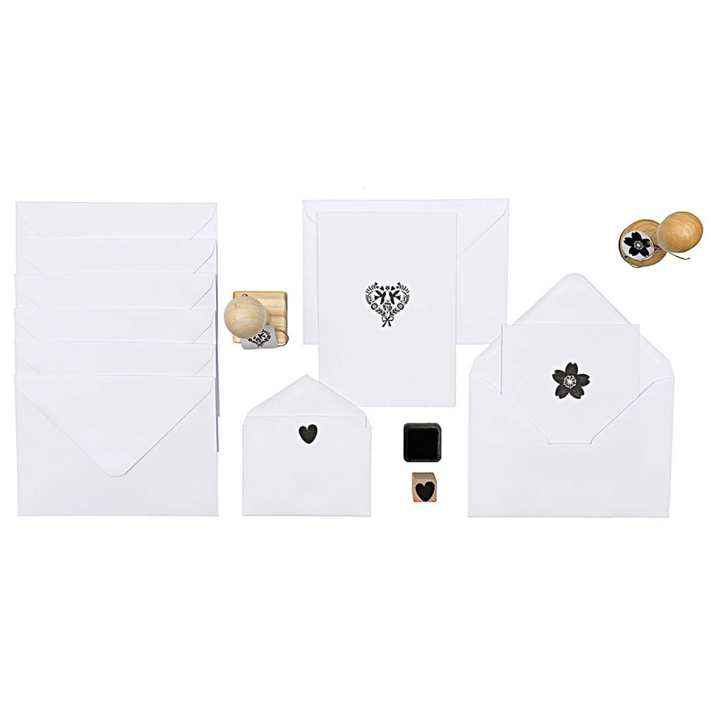 Set of folded cards and envelopes - Paper Poetry - White, C7, 18 pcs.