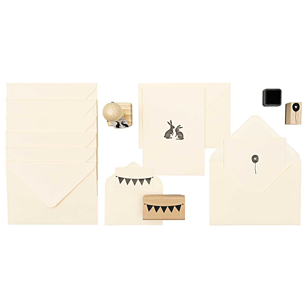 Set of folded cards and envelopes - Paper Poetry - Ivory, C7, 15 pcs.
