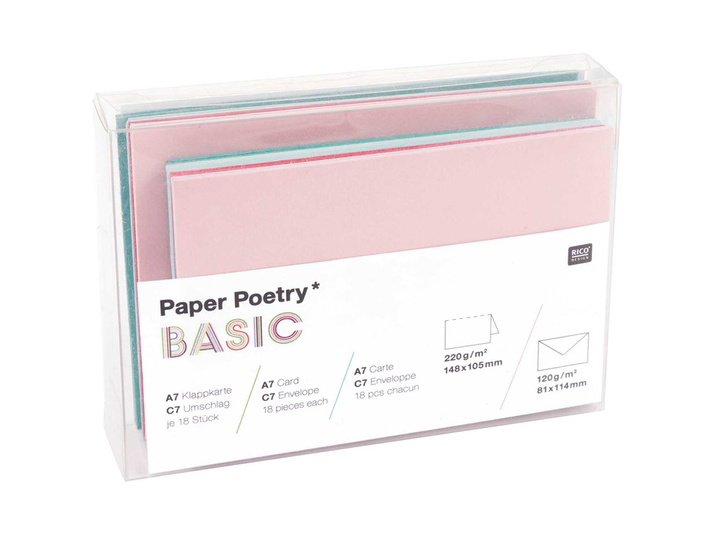 Set of folded cards and envelopes - Paper Poetry - Tropic, C7, 18 pcs.