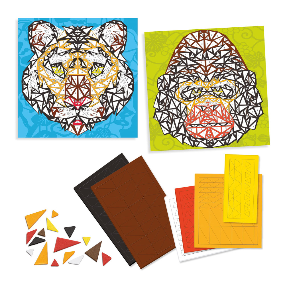 Mosaic Art by number set for kids - Djeco - Tiger and gorilla