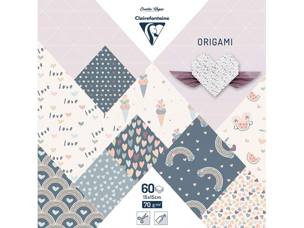 Papier do origami, Little Love - Clairefontaine - 70 g, 60 ark.