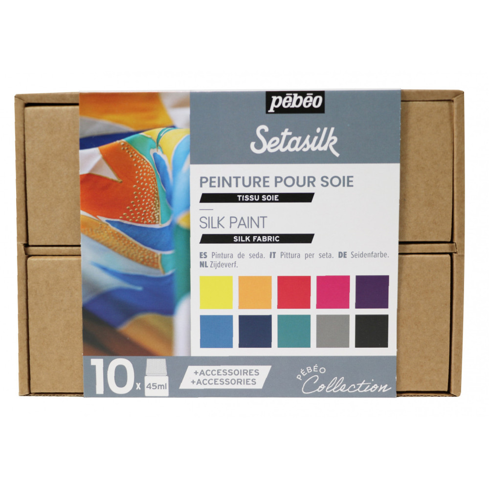 Set of Setasilk water based paints for silk - Pébéo - 10 colors x 45 ml