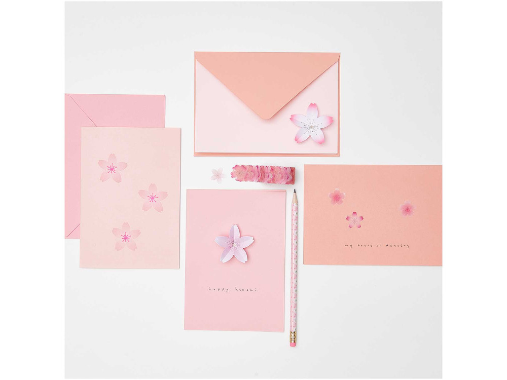 Set of folded cards and envelopes Sakura - Paper Poetry - C7, 24 pcs