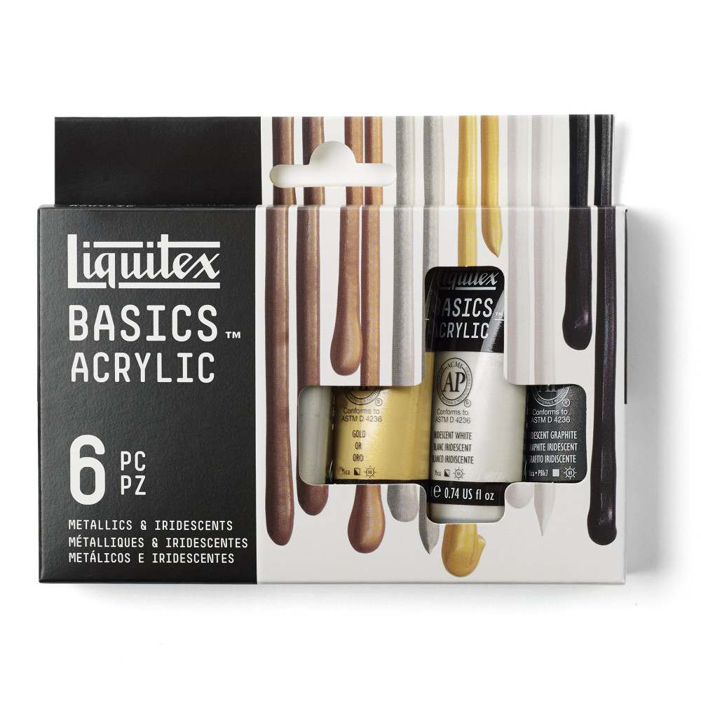 Set of Basics Acrylic Metallics & Iridescents paints - Liquitex - 6 colors x 22 ml