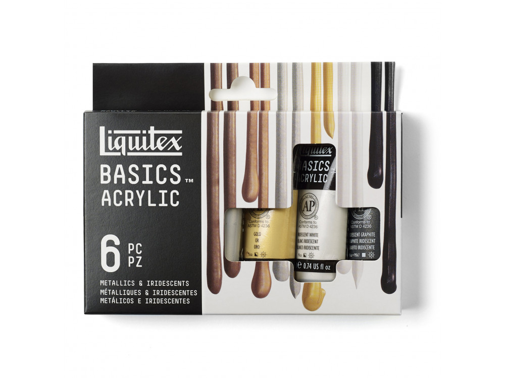 Zestaw farb akrylowych Basics Acrylic Metallics & Iridescents - Liquitex - 6 kolorów x 22 ml