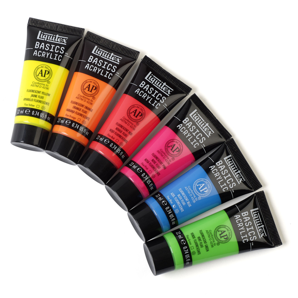 Set of Basics Acrylic Fluorescents paints - Liquitex - 6 colors x 22 ml