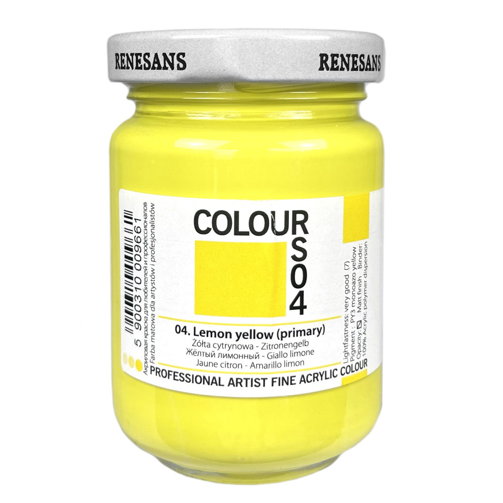 Acrylic paint Colours - Renesans - 04, Lemon Yellow Primary, 125 ml