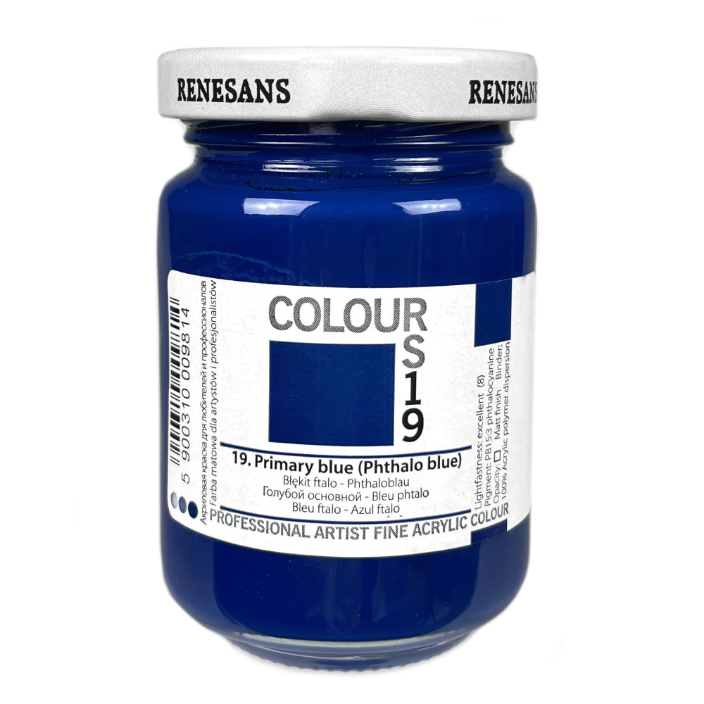 Acrylic paint Colours - Renesans - 19, Primary Blue, 125 ml