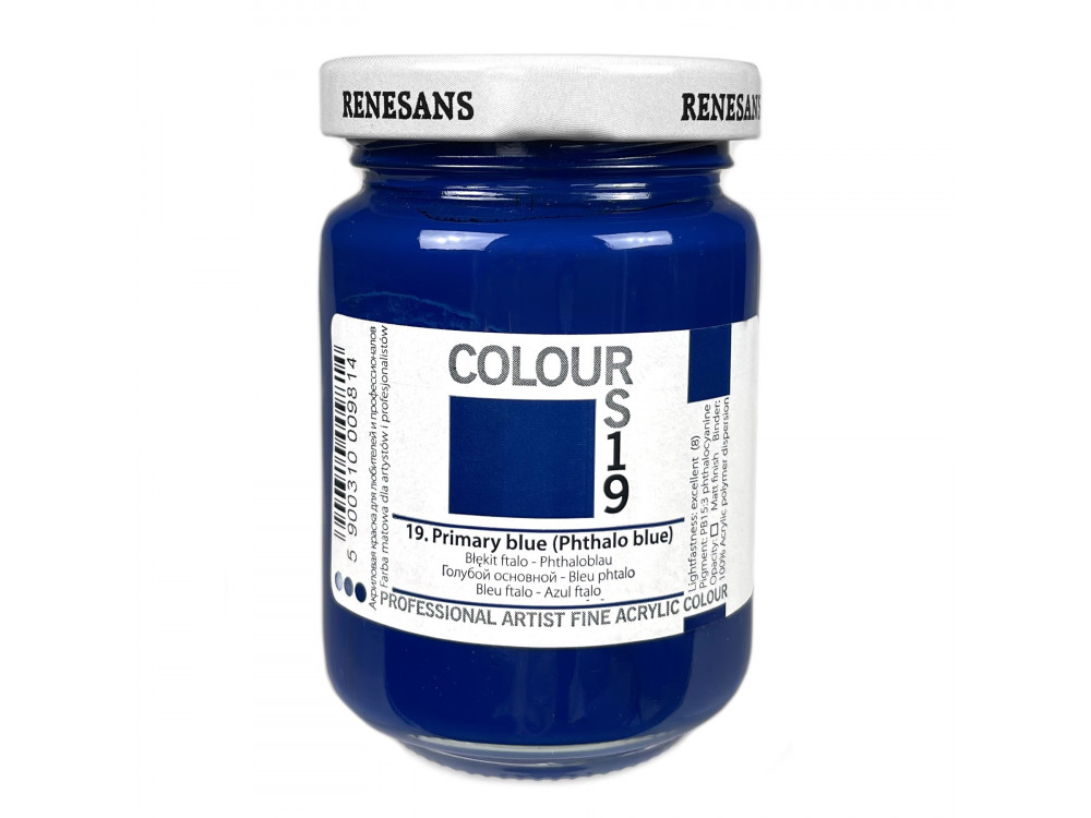 Acrylic paint Colours - Renesans - 19, Primary Blue, 125 ml