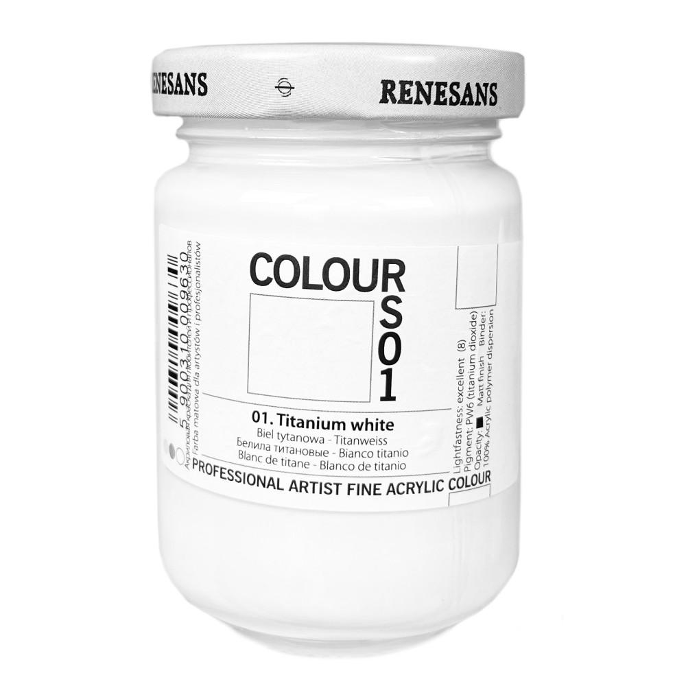 Acrylic paint Colours - Renesans - 01, Titanium White, 125 ml