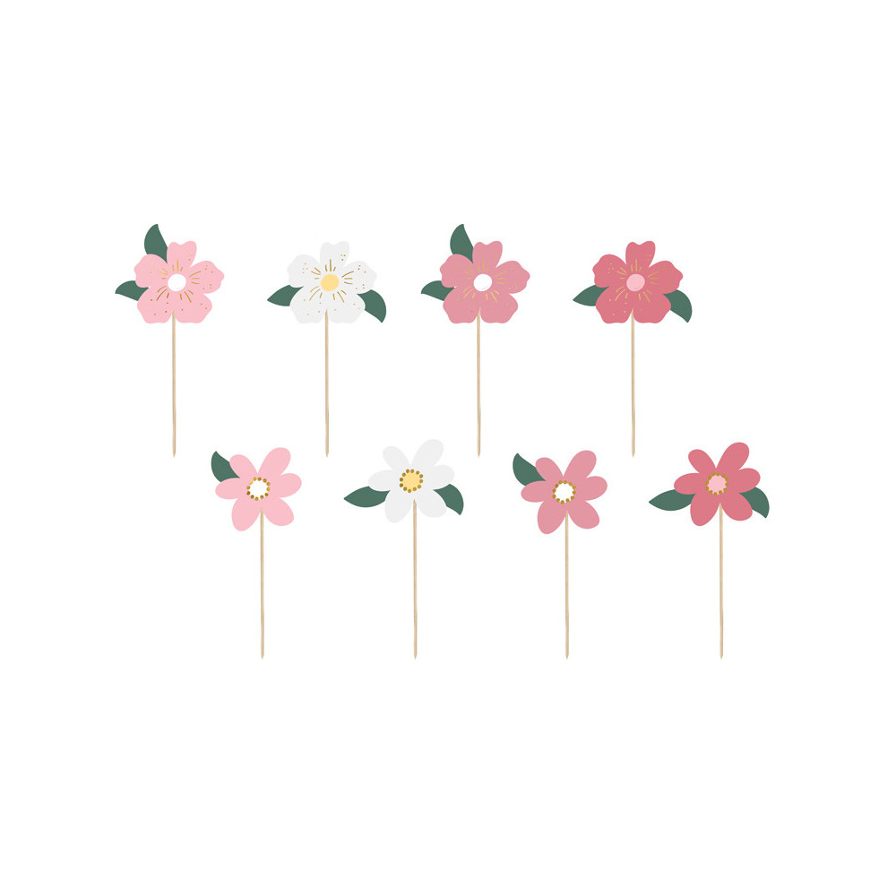Cake toppers, Flowers - colorful, 8 pcs.
