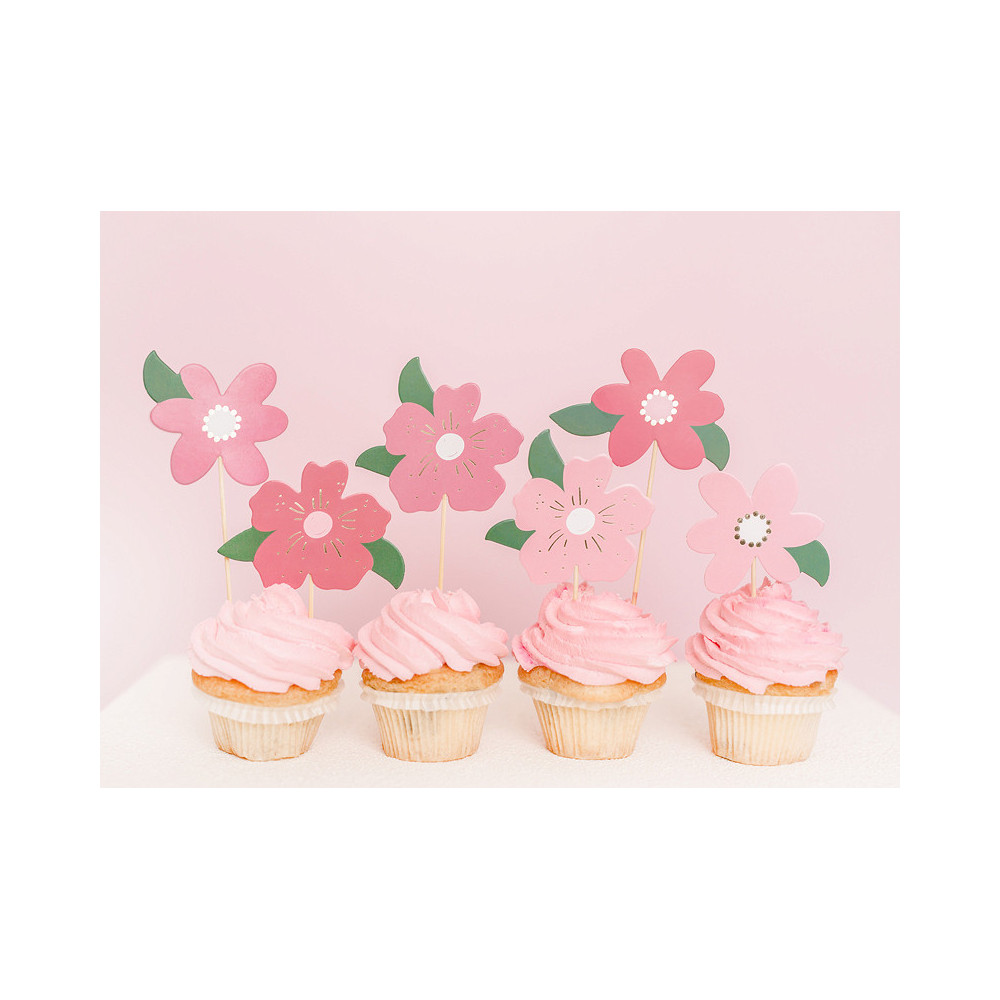 Cake toppers, Flowers - colorful, 8 pcs.
