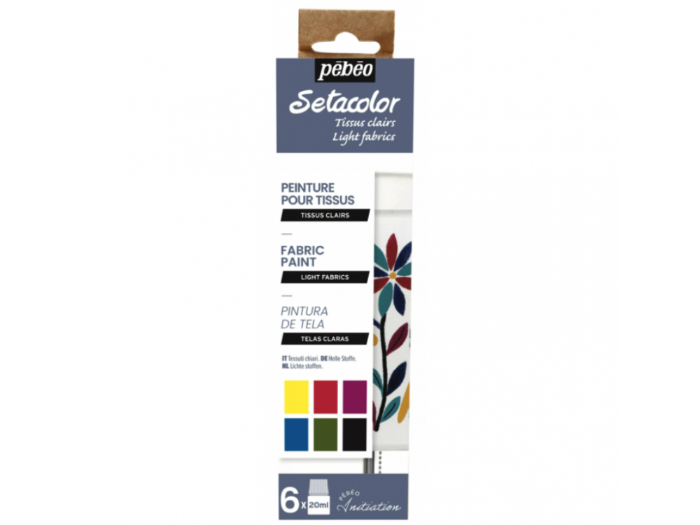 Zestaw farb do tkanin Setacolor Light Fabrics - Pébéo - 6 kolorów x 20 ml
