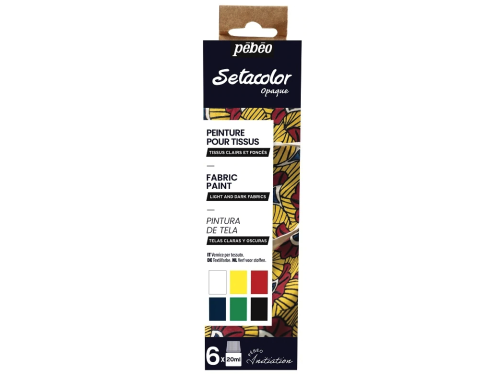 Set of Setacolor Opaque paints for fabrics - Pébéo - 6 colors x 20 ml