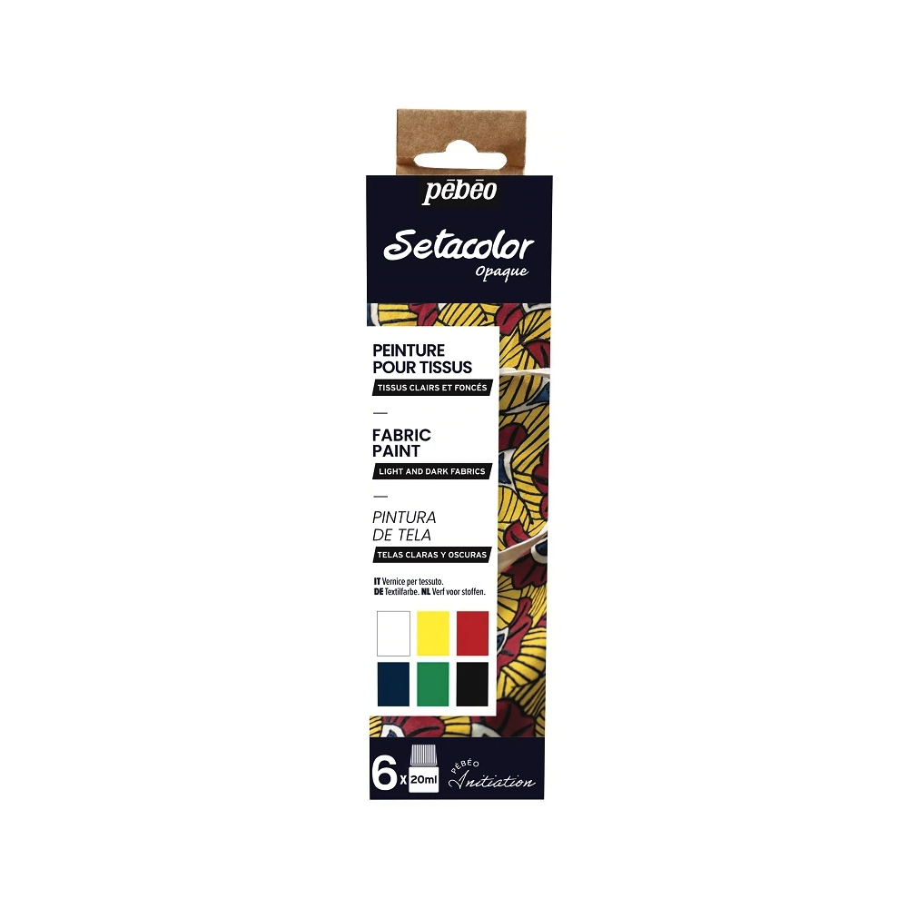 Set of Setacolor Opaque paints for fabrics - Pébéo - 6 colors x 20 ml