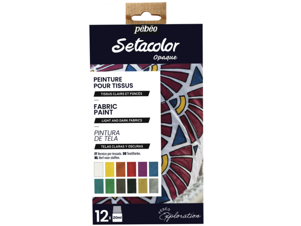 Set of Setacolor Opaque paints for fabrics - Pébéo - 12 colors x 20 ml
