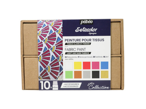Zestaw farb do tkanin Setacolor Opaque - Pébéo - 10 kolorów x 45 ml