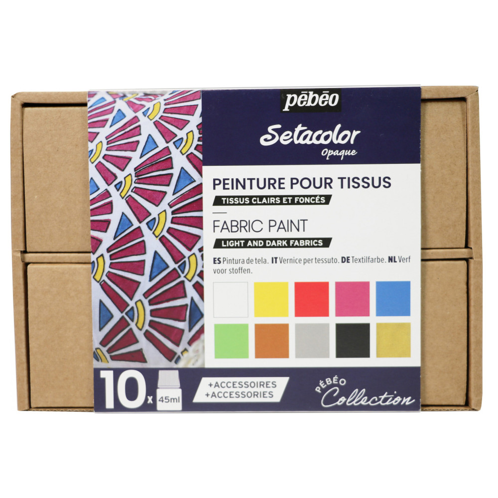 Set of Setacolor Opaque paints for fabrics - Pébéo - 10 colors x 45 ml