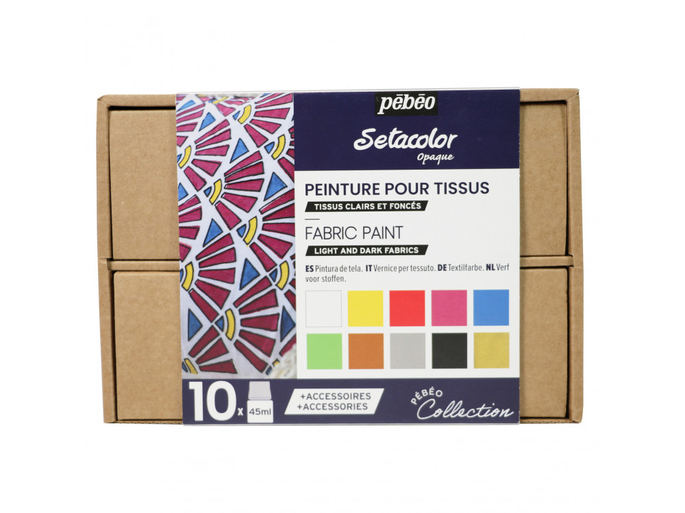Zestaw farb do tkanin Setacolor Opaque - Pébéo - 10 kolorów x 45 ml