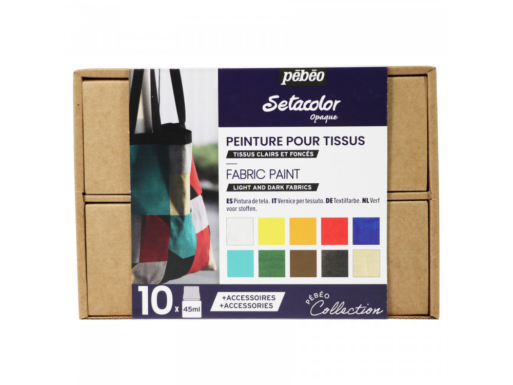 Set of Setacolor Opaque paints for fabrics - Pébéo - 10 colors x 45 ml