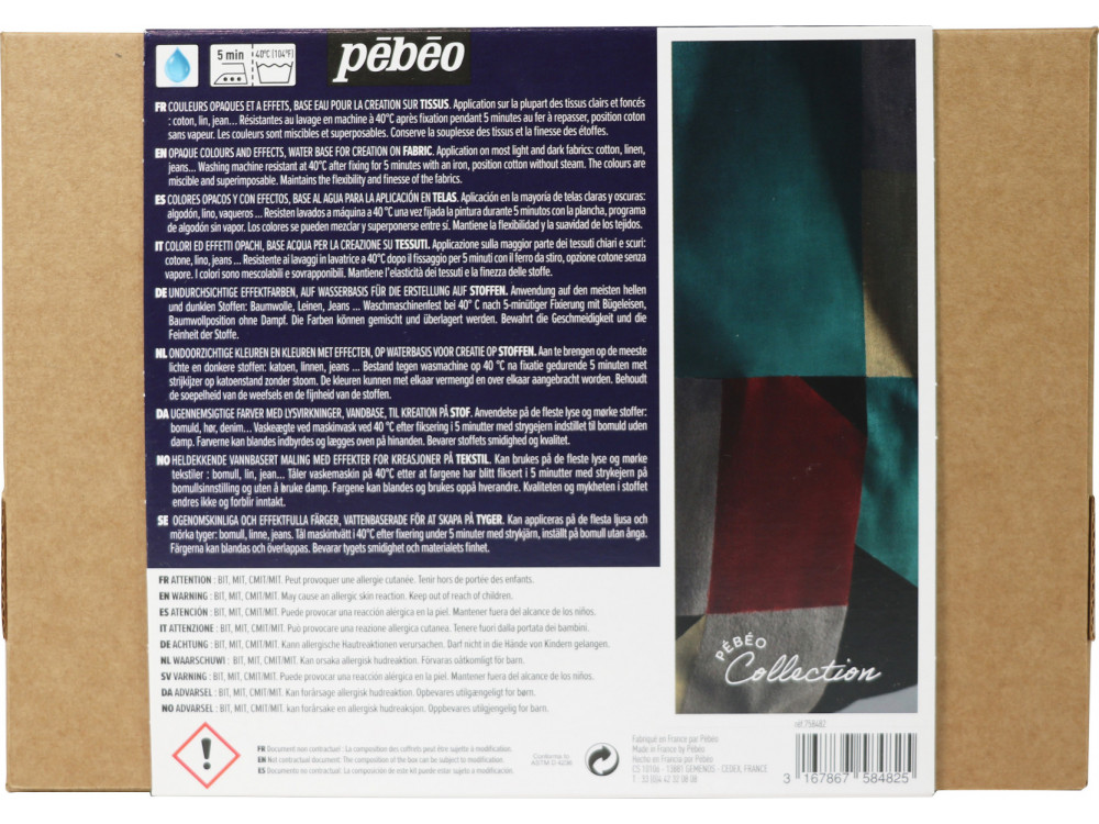 Zestaw farb do tkanin Setacolor Opaque - Pébéo - 10 kolorów x 45 ml