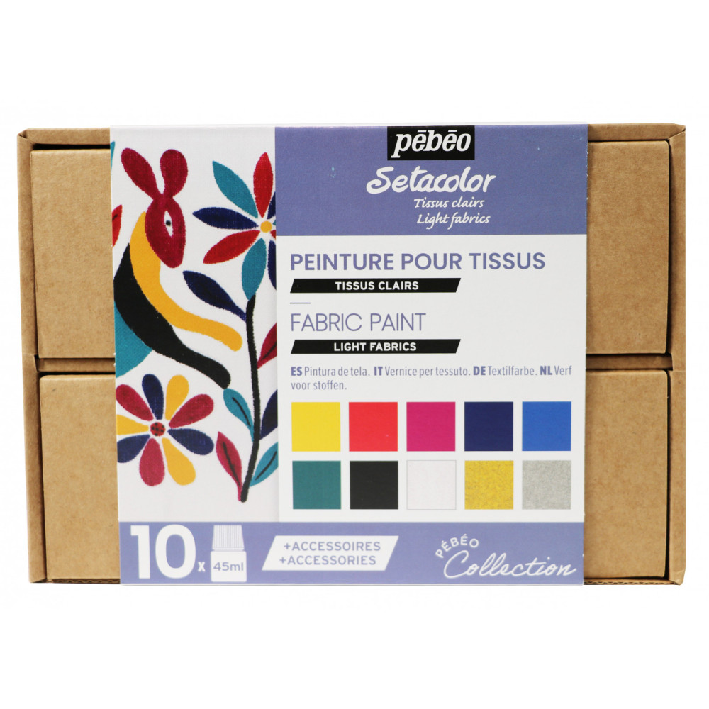 Set of Setacolor paints for light fabrics - Pébéo - 10 colors x 45 ml