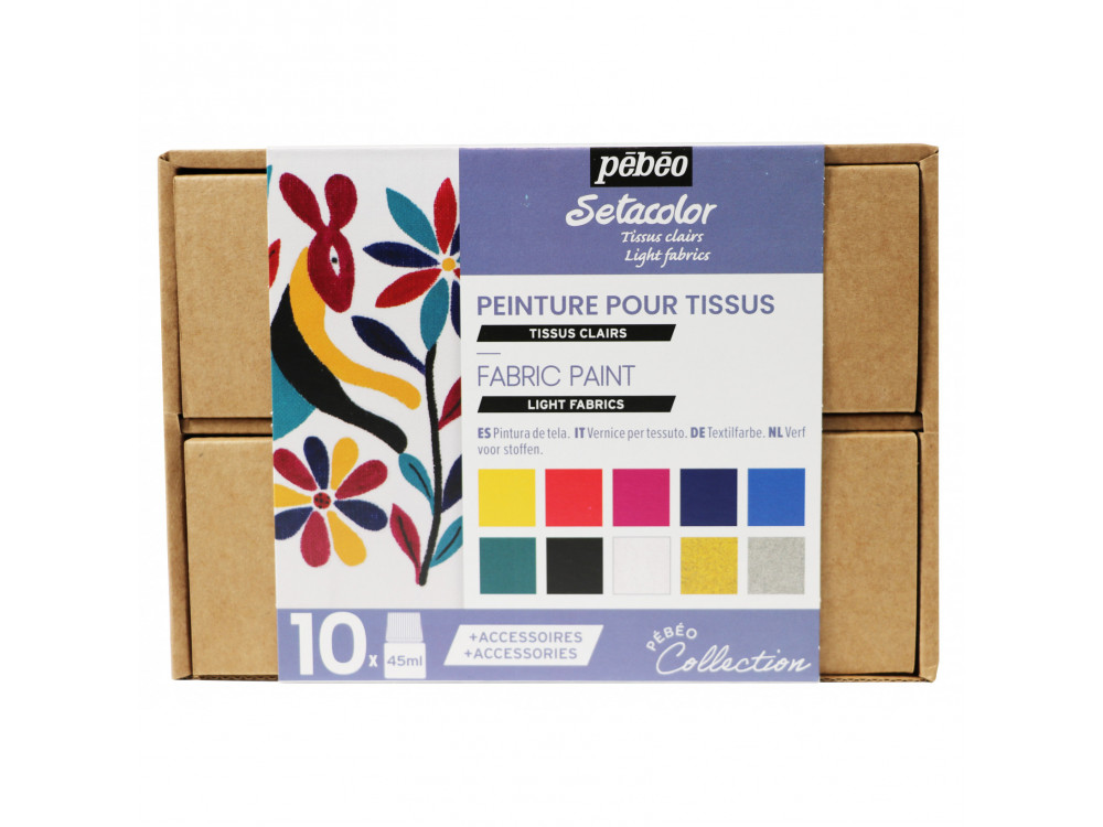 Zestaw farb do tkanin Setacolor Light Fabrics - Pébéo - 10 kolorów x 45 ml