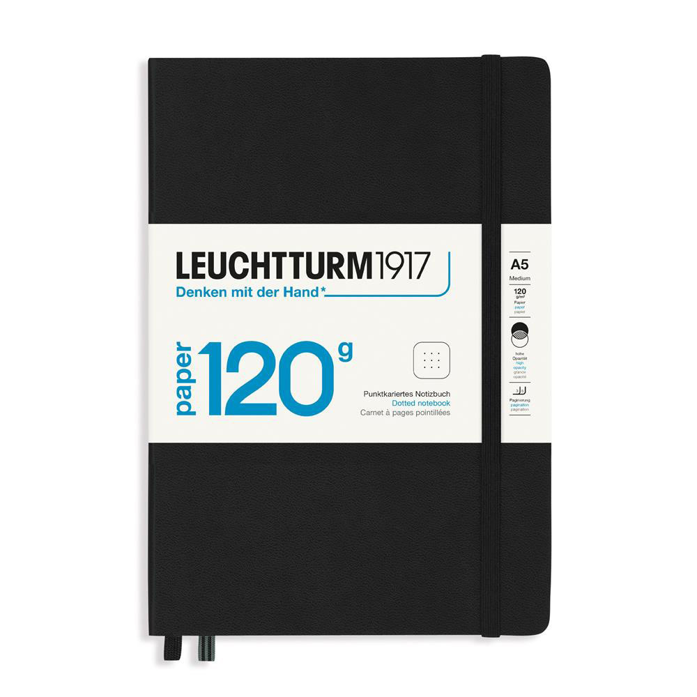 Notebook - Leuchtturm1917 - dotted, Black, hard cover, 120 g, A5