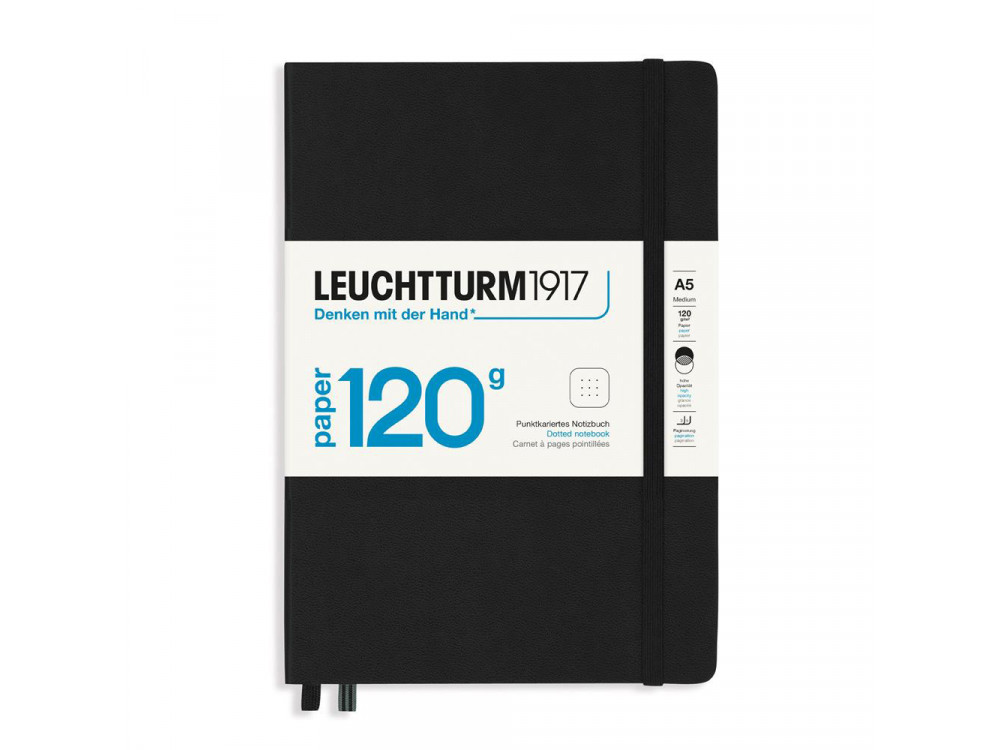 Notebook - Leuchtturm1917 - dotted, Black, hard cover, 120 g, A5