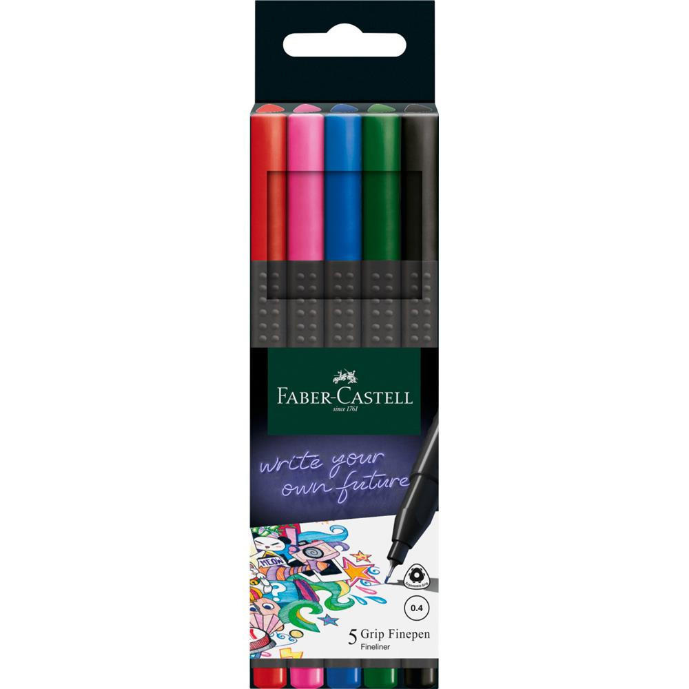 Set od Finepen Grip fineliners - Faber-Castell - 5 colors