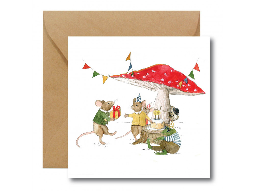 Greeting card - Hi Little - Under a toadstool, 14,5 x 14,5 cm