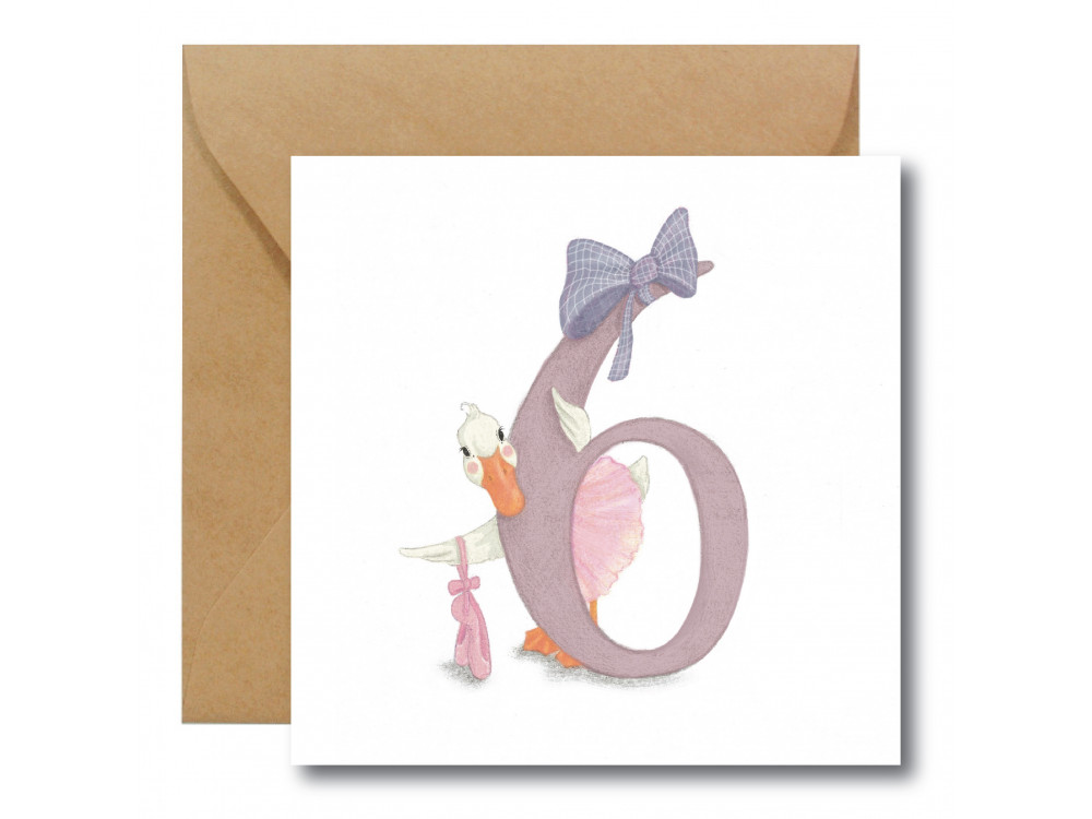 Kartka okolicznościowa - Hi Little - Gąska, 6 urodziny, 14,5 x 14,5 cm