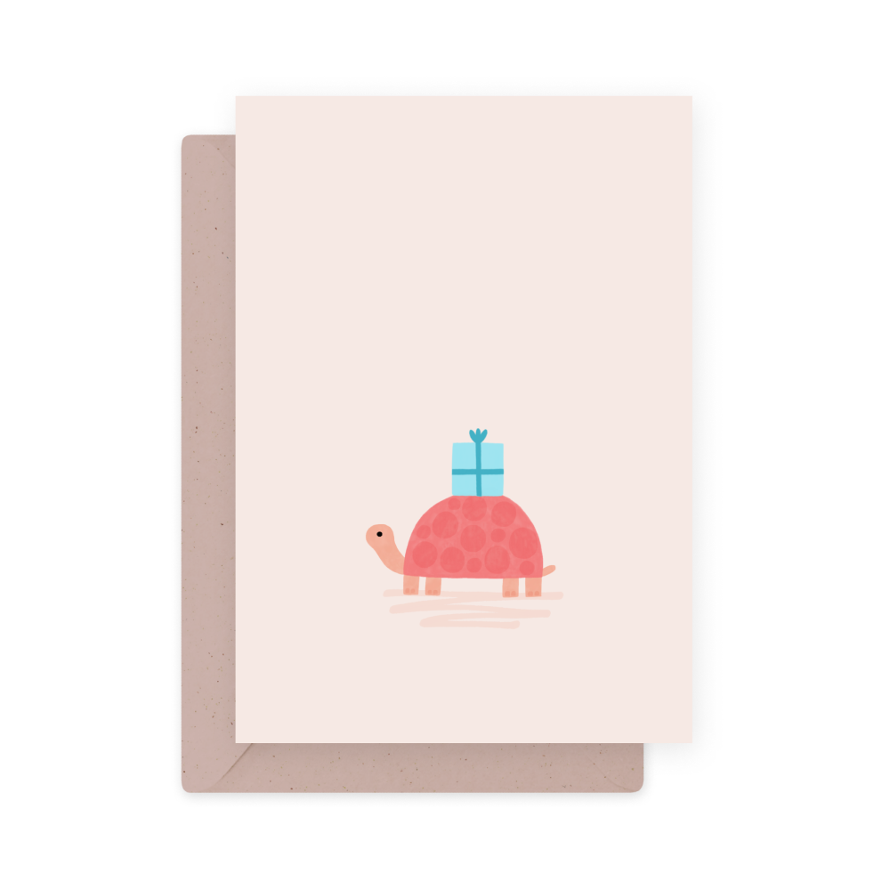 Greeting card - Eökke - Turtle with a gift, 12 x 17 cm