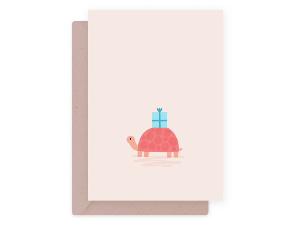 Greeting card - Eökke - Turtle with a gift, 12 x 17 cm
