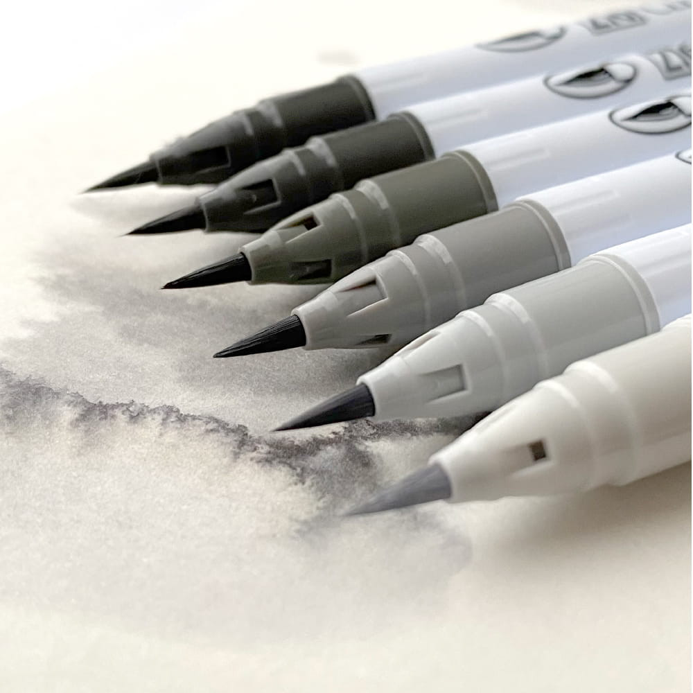 Set of Zig Clean Color Real Brush Pen - Kuretake - Cool Gray, 6 pcs.