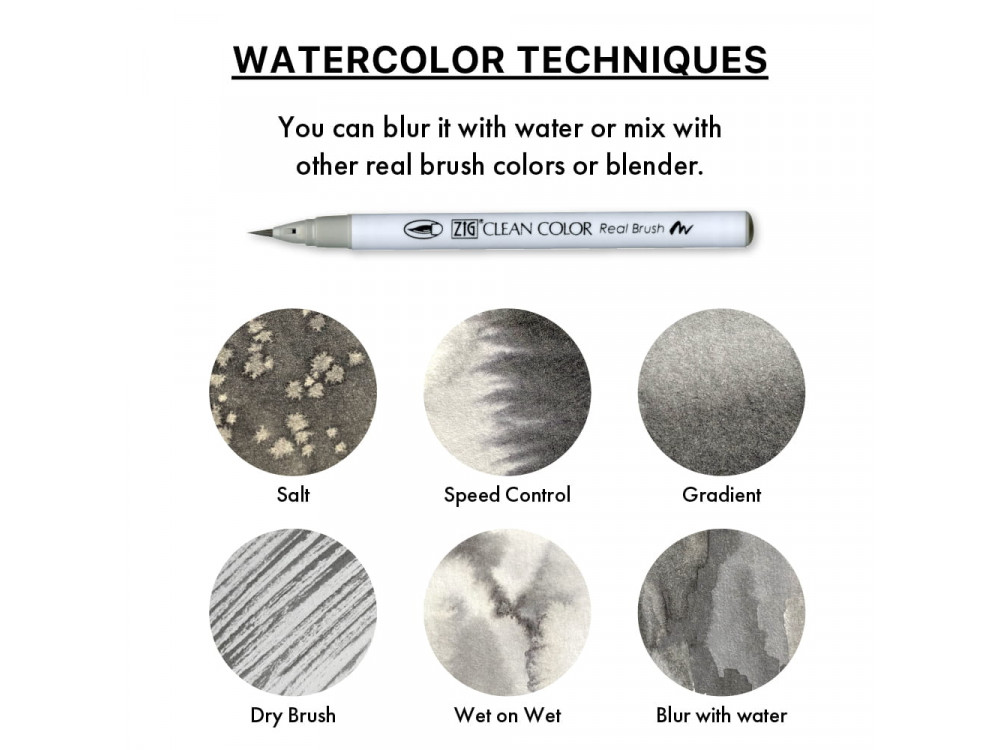 Set of Zig Clean Color Real Brush Pen - Kuretake - Cool Gray, 6 pcs.