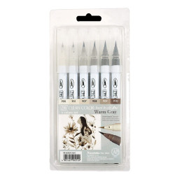 Set of Zig Clean Color Real Brush Pen - Kuretake - Warm Gray, 6 pcs.