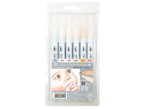 Set of Zig Clean Color Real Brush Pen - Kuretake - Portrait I, 6 pcs.