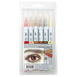 Set of Zig Clean Color Real Brush Pen - Kuretake - Portrait II, 6 pcs.