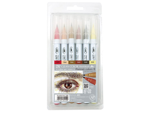 Set of Zig Clean Color Real Brush Pen - Kuretake - Portrait II, 6 pcs.