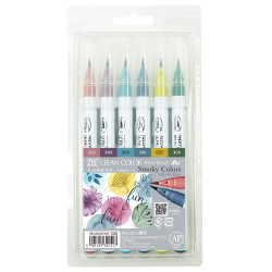 Zestaw pisaków Zig Clean Color Real Brush - Kuretake - Smoky, 6 szt.